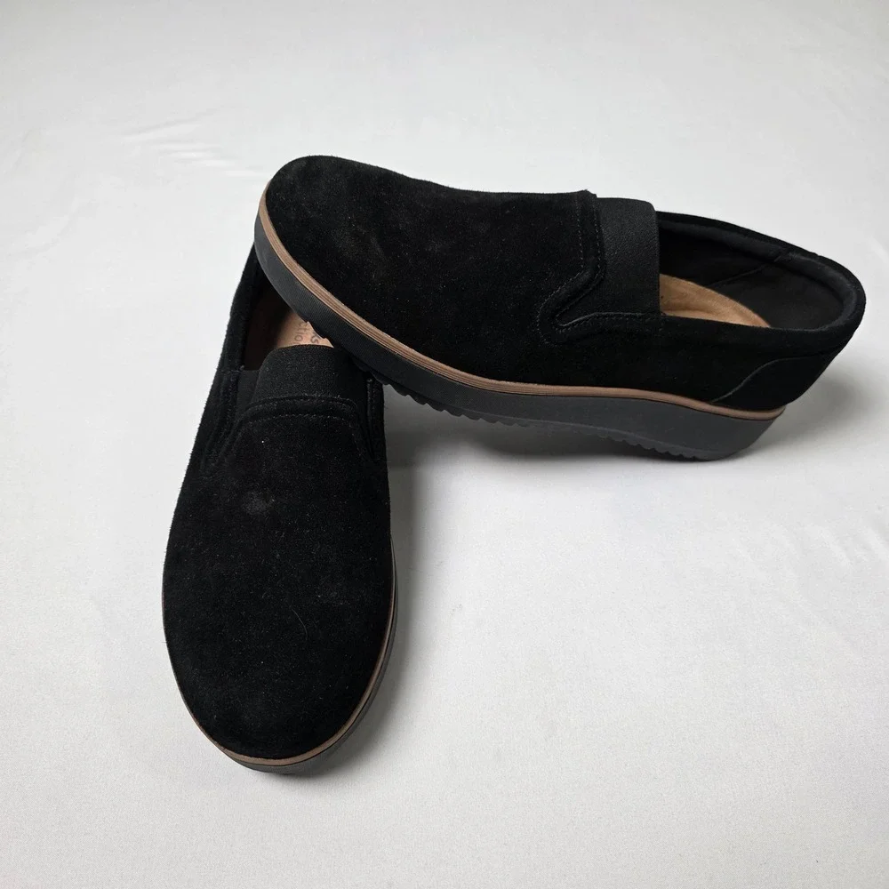 Clarks Slip On Loafers Womens 9 Black Suede Wedge Ultimate Comfort 261801184065